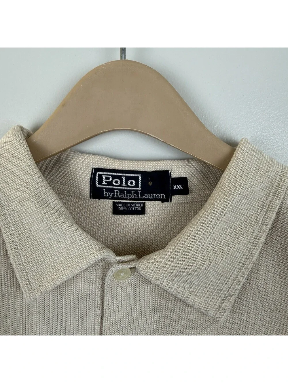 Polo Ralph Lauren Knit Shirt Mens 2XL Beige Textured Waffle Cotton w/ Pocket